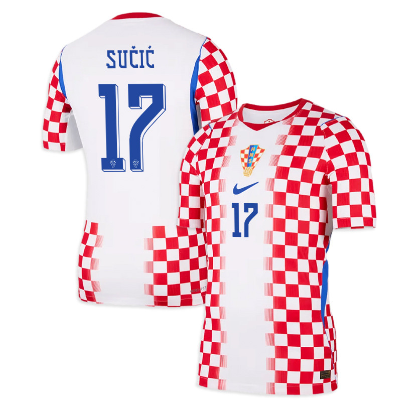 Petar Sučić 17 Croatia National Team 2026 Home Jersey - Men, White/ Red - Jersey Teams