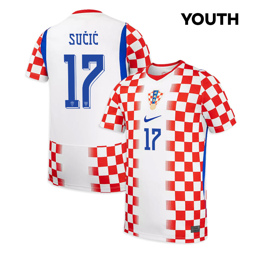 Petar Sučić 17 Youth Croatia National Team 2026 Home Jersey - White/ Red - Jersey Teams