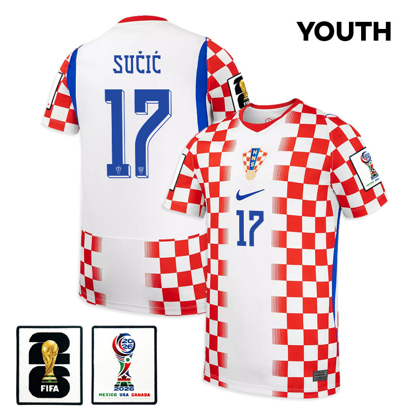Petar Sučić 17 Youth Croatia National Team 2026 Home Jersey - White/ Red - Jersey Teams