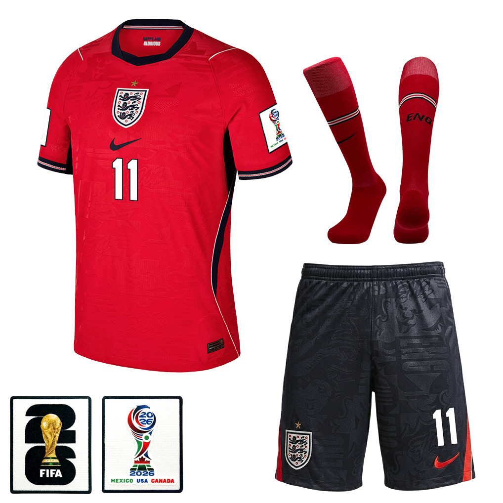 Phil Foden 11 England 2026 Away Men Kit Set – Red/Black – Jersey Teams
