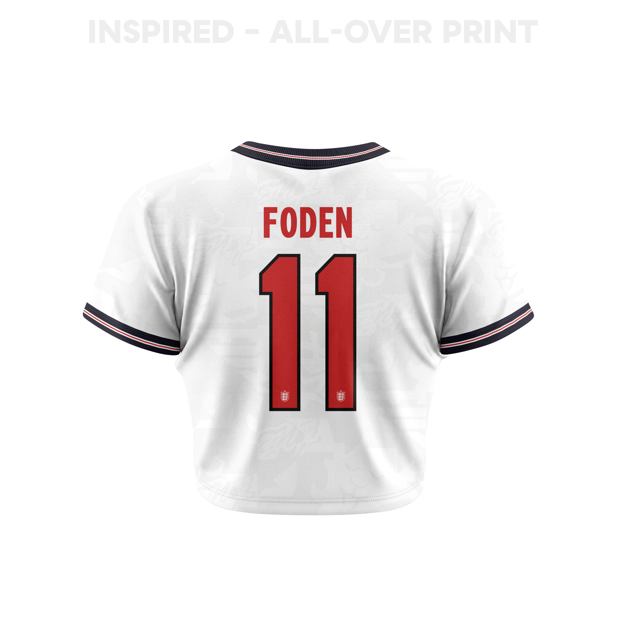 Phil Foden 11 England 2026 Women's Home All-Over Print Cropped Jersey - White - Jersey Teams