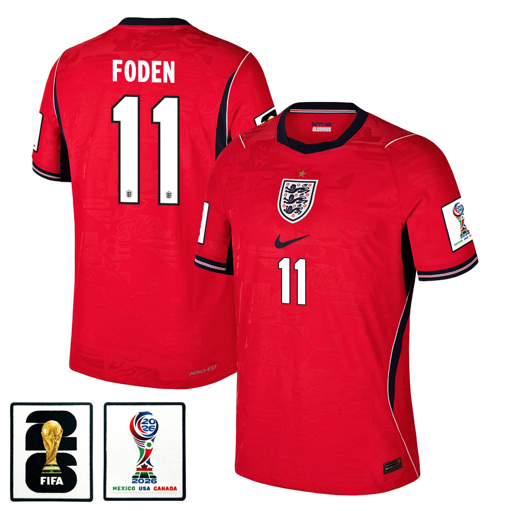 Phil Foden 11 England National Team 2026 x World Cup Patch Away Jersey - Red, Men - Jersey Teams