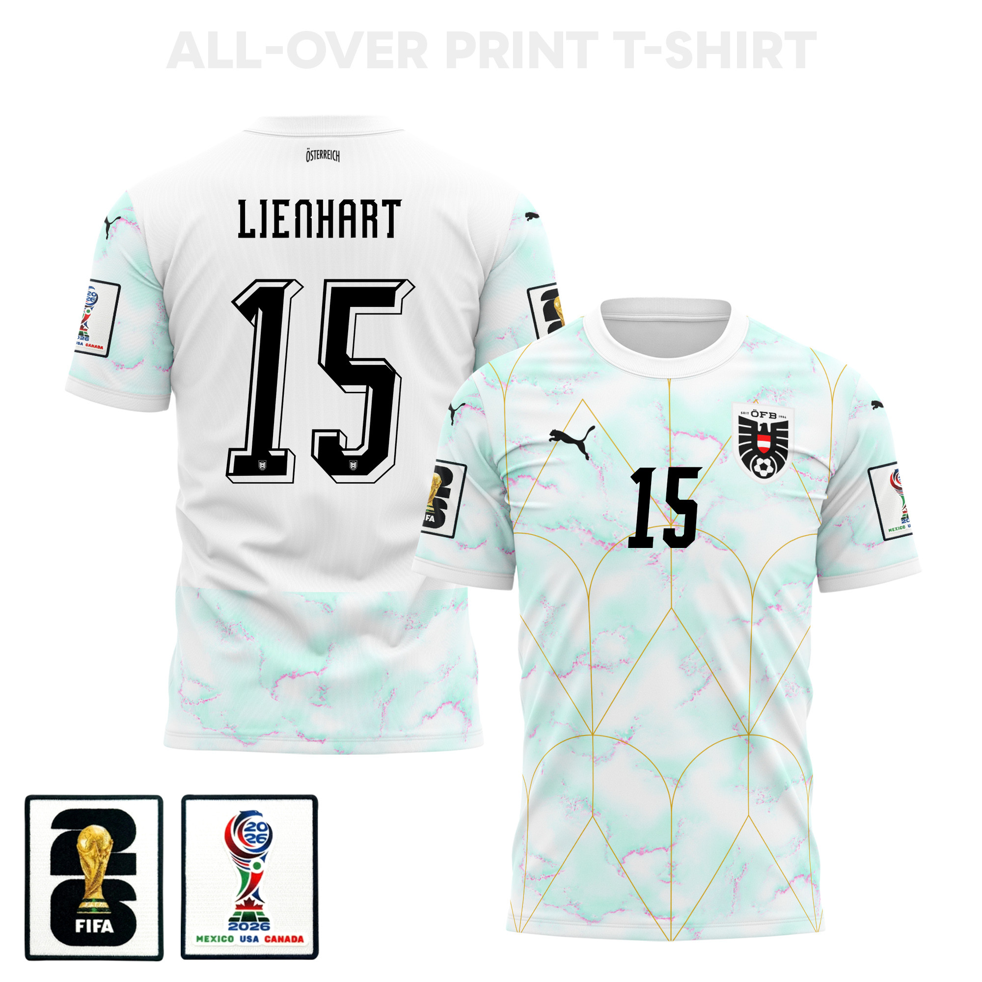 Philipp Lienhart 15 Austria 2026 Away 3D T-Shirt Fully Printed – Unisex, White – Jersey Teams