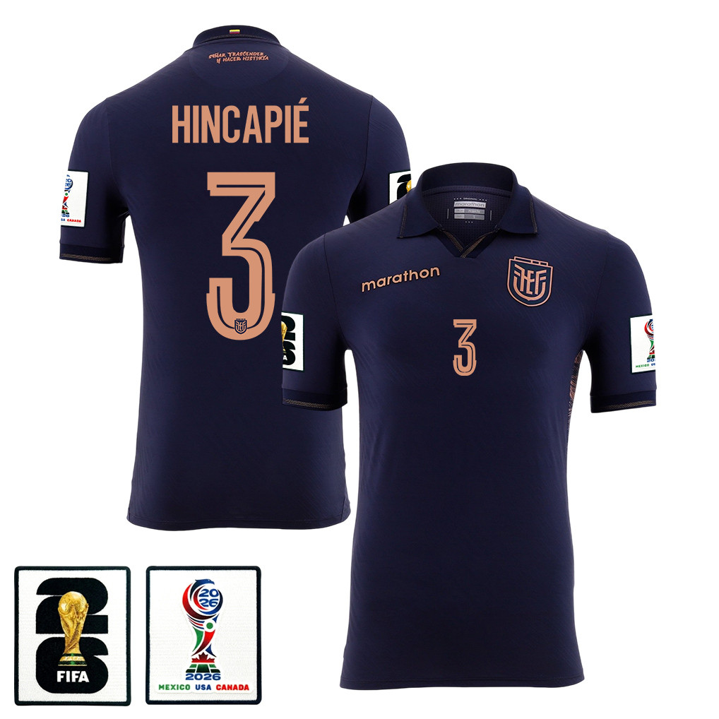 Piero HincapiƩ 3 Ecuador National Team 2026 Away Jersey - Navy, Men - Jersey Teams