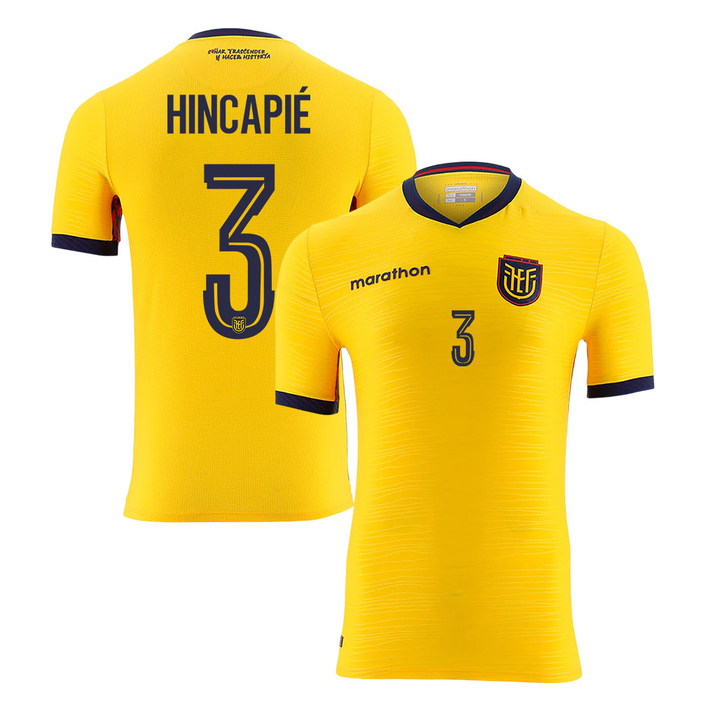 Piero Hincapié 3 Ecuador National Team 2026 Home Jersey - Yellow, Men - Jersey Teams