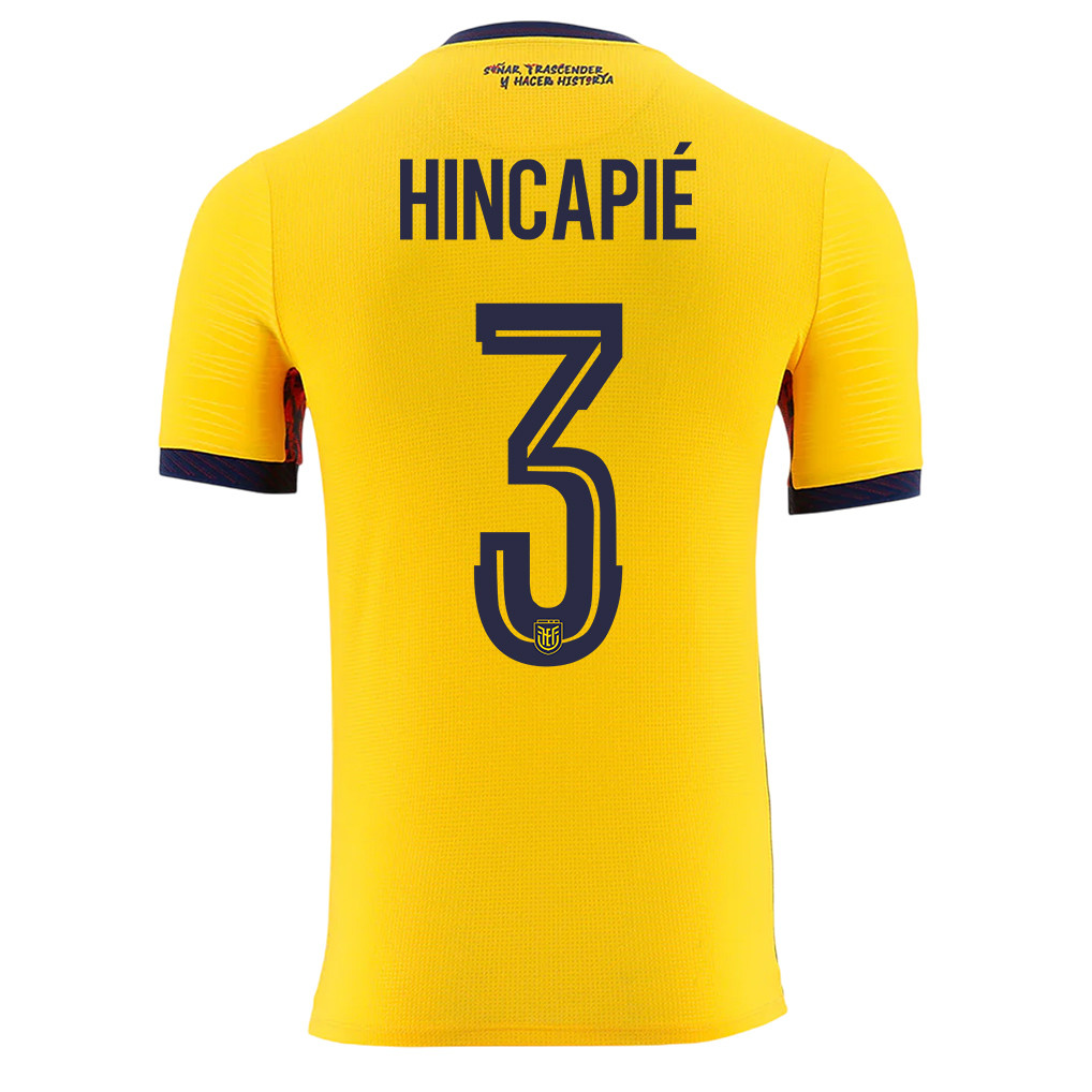 Piero Hincapié 3 Ecuador National Team 2026 Home Jersey - Yellow, Men - Jersey Teams