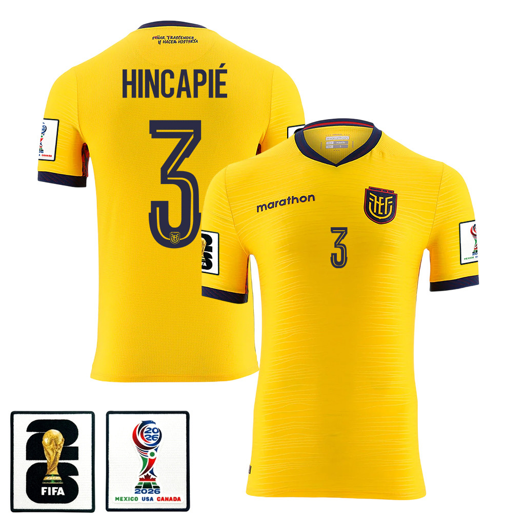 Piero Hincapié 3 Ecuador National Team 2026 Home Jersey - Yellow, Men - Jersey Teams