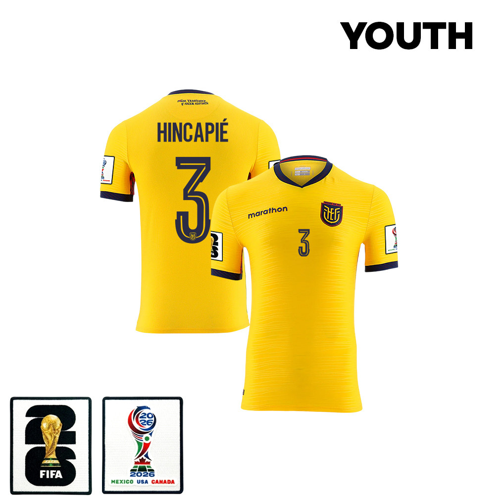 Piero HincapiƩ 3 Youth Ecuador National Team 2026 Home Jersey - Yellow - Jersey Teams