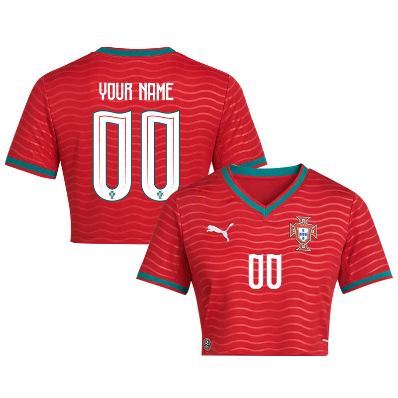 Portugal 2026 Home Personalized Women’s Cropped Jersey - Red - Jersey Teams