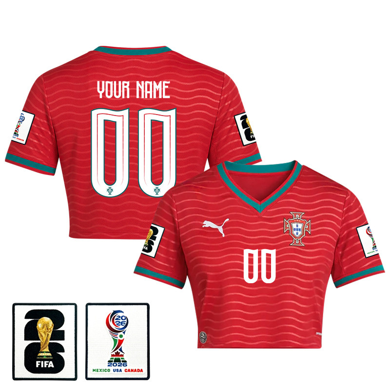 Portugal 2026 Home Personalized Women’s Cropped Jersey – Red – Jersey Teams