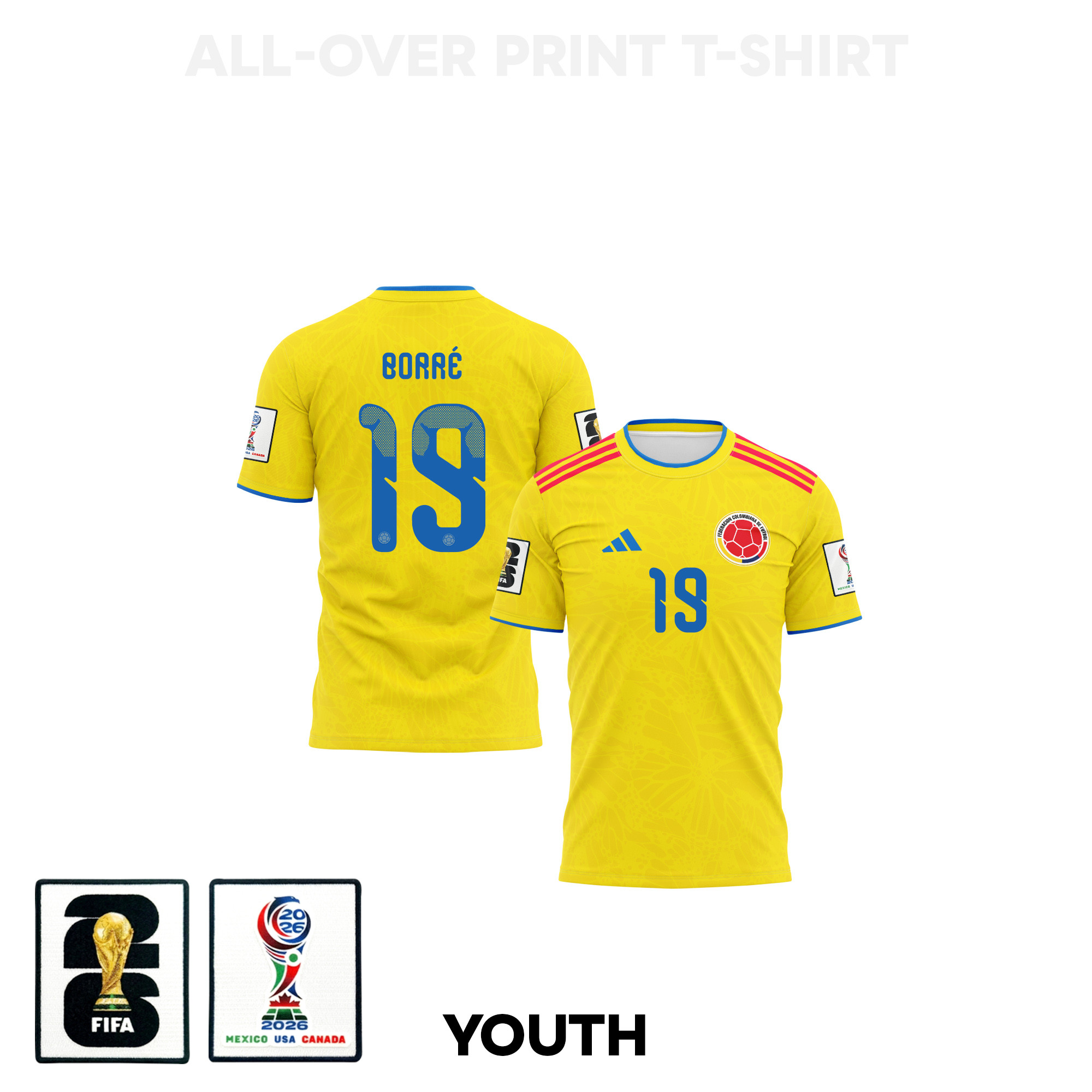 Rafael Borré 19 Youth Colombia 2026 Home 3D T-shirt Fully Printed – Yellow – Jersey Teams
