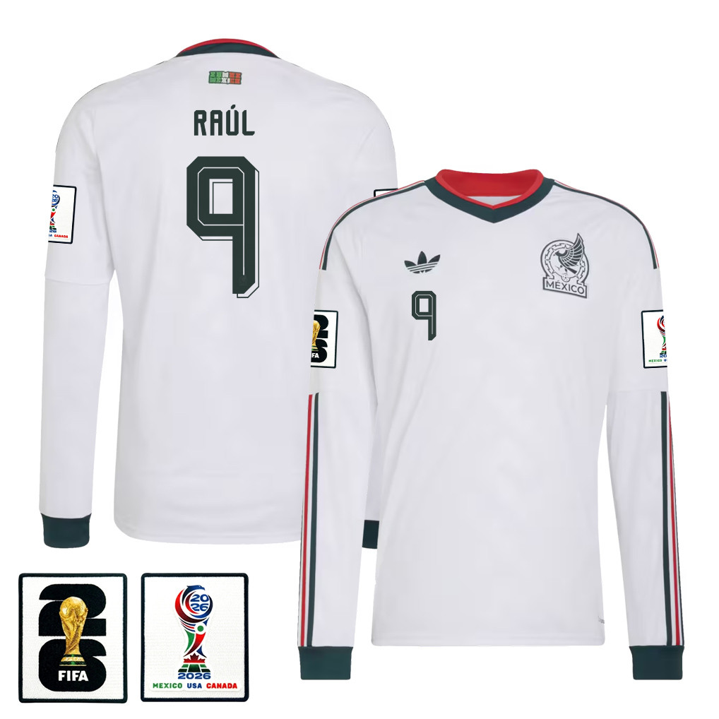 Raúl Jiménez 9 Mexico National Team 2026 Away Long Sleeve Jersey - White - Jersey Teams