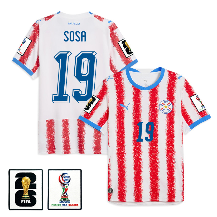 Ramón Sosa 19 Paraguay National Team 2026 Home Jersey - White/Red, Men - Jersey Teams