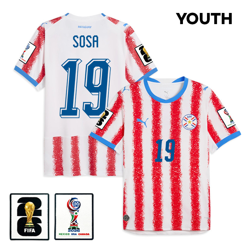 Ramón Sosa 19 Youth Paraguay National Team 2026 Home Jersey - White/Red - Jersey Teams