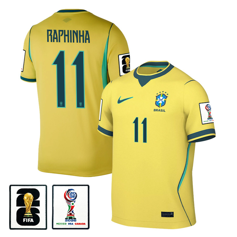 Raphinha 11 Brazil National Team 2026 x World Cup Patch Home Jersey - Yellow, Men - Jersey Teams