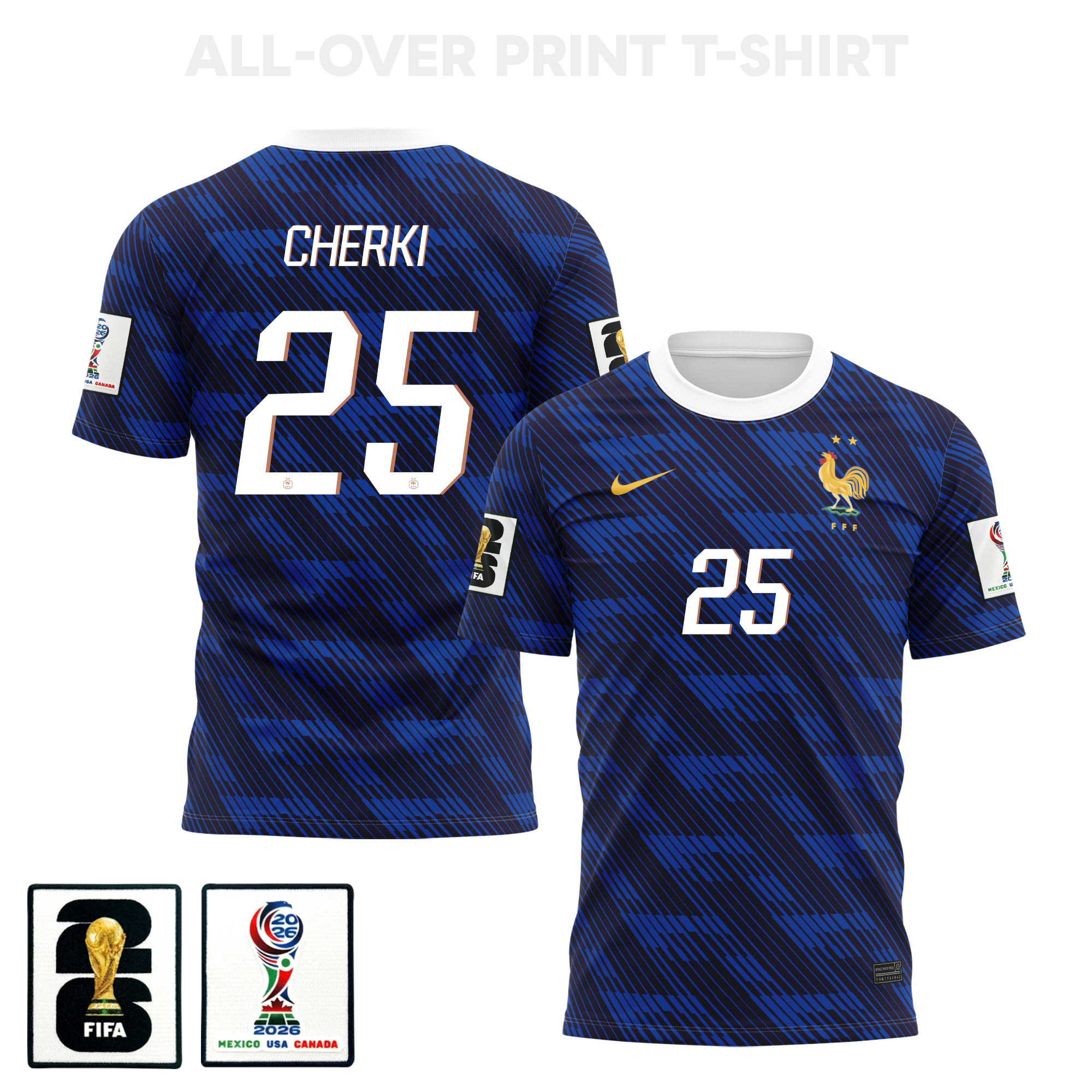 Rayan Cherki 25 France 2026 Home 3D T-Shirt Fully Printed – Unisex, Blue - Jersey Teams