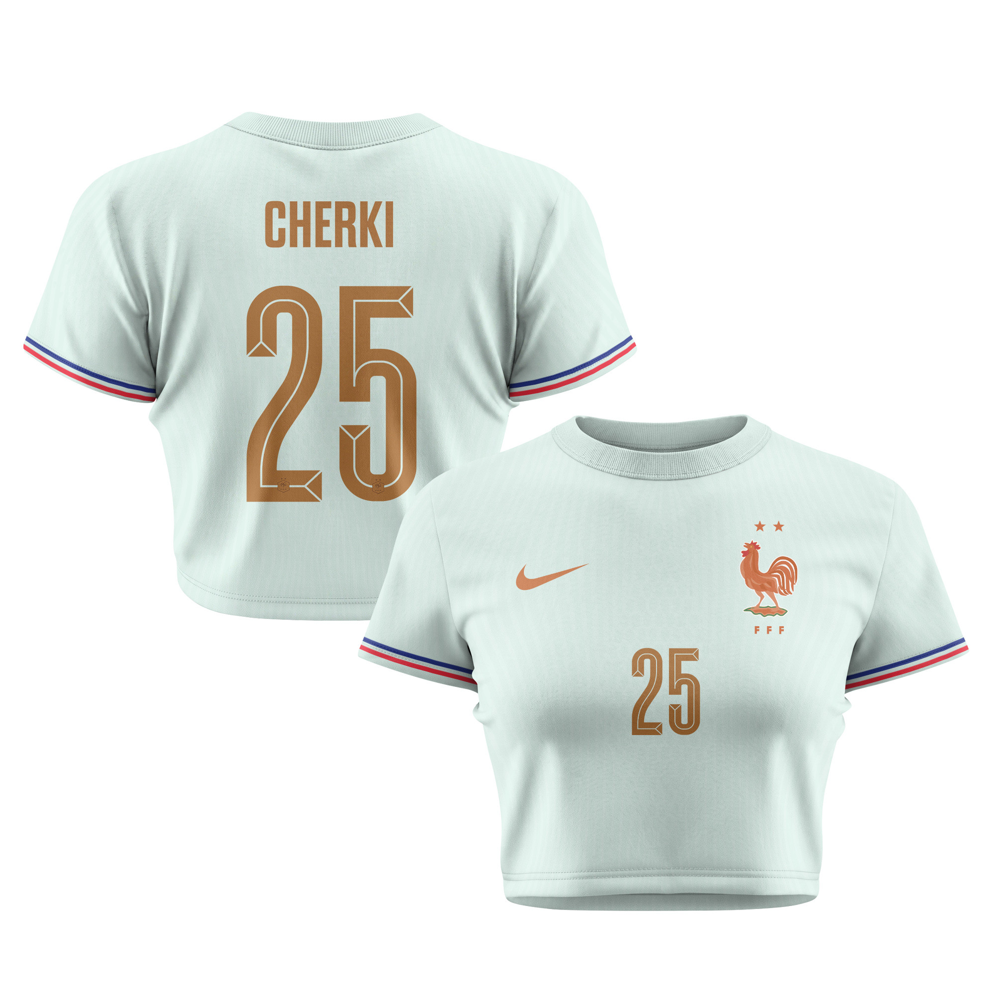 Rayan Cherki 25 France 2026 Women's Away All-Over Print Cropped Jersey - Green - Jersey Teams