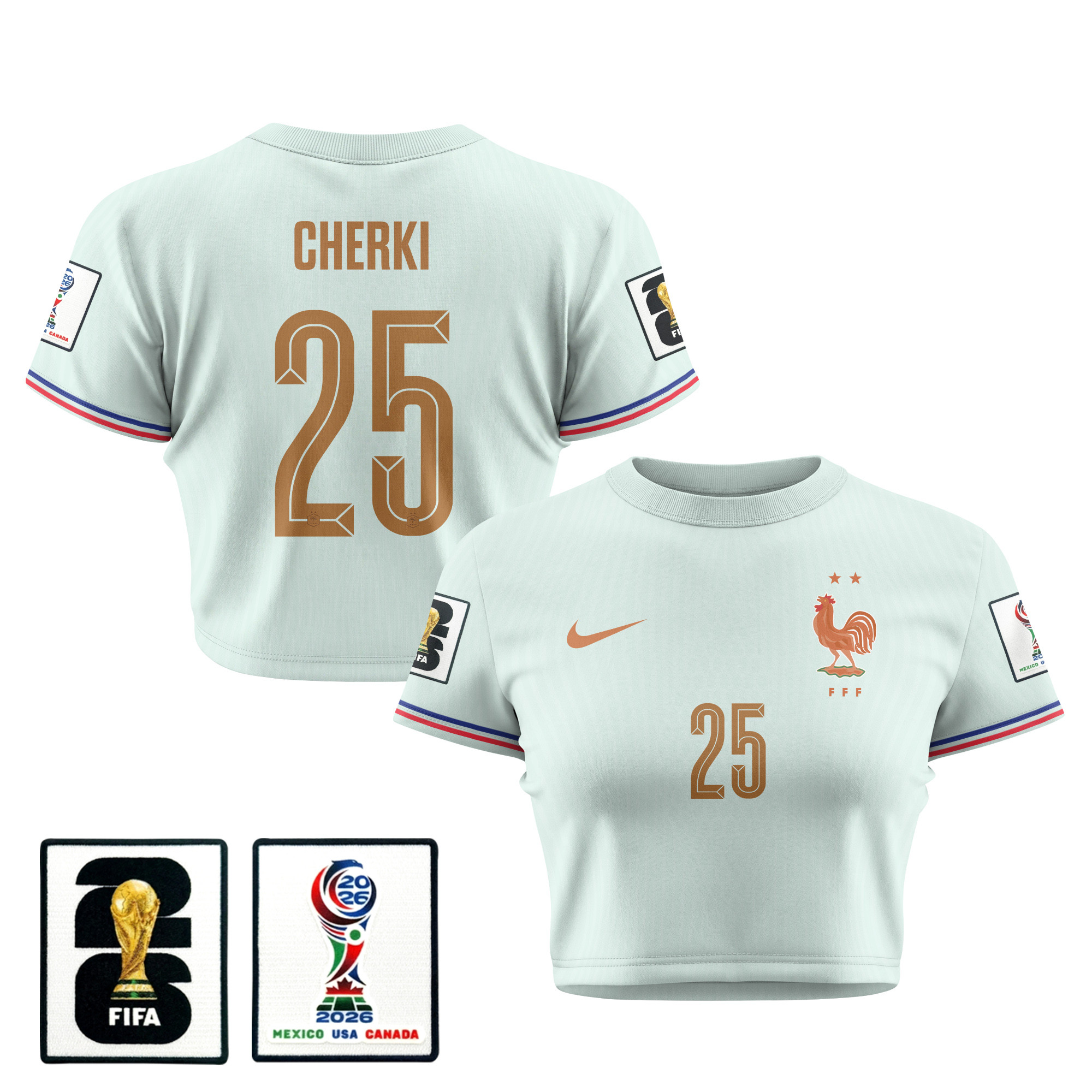 Rayan Cherki 25 France 2026 Women’s Away All-Over Print Cropped Jersey – Green – Jersey Teams