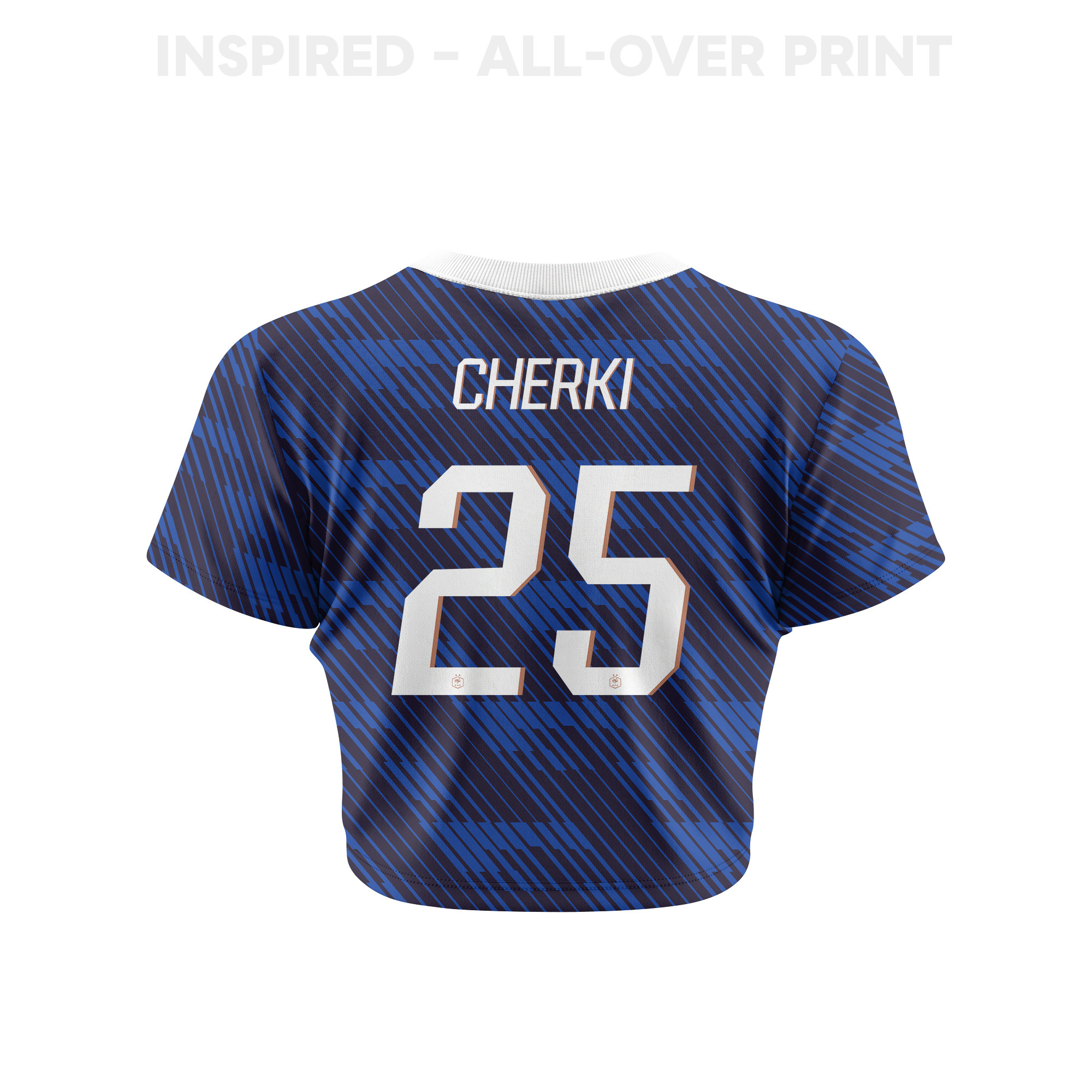 Rayan Cherki 25 France 2026 Women's Home All-Over Print Cropped Jersey - Blue - Jersey Teams