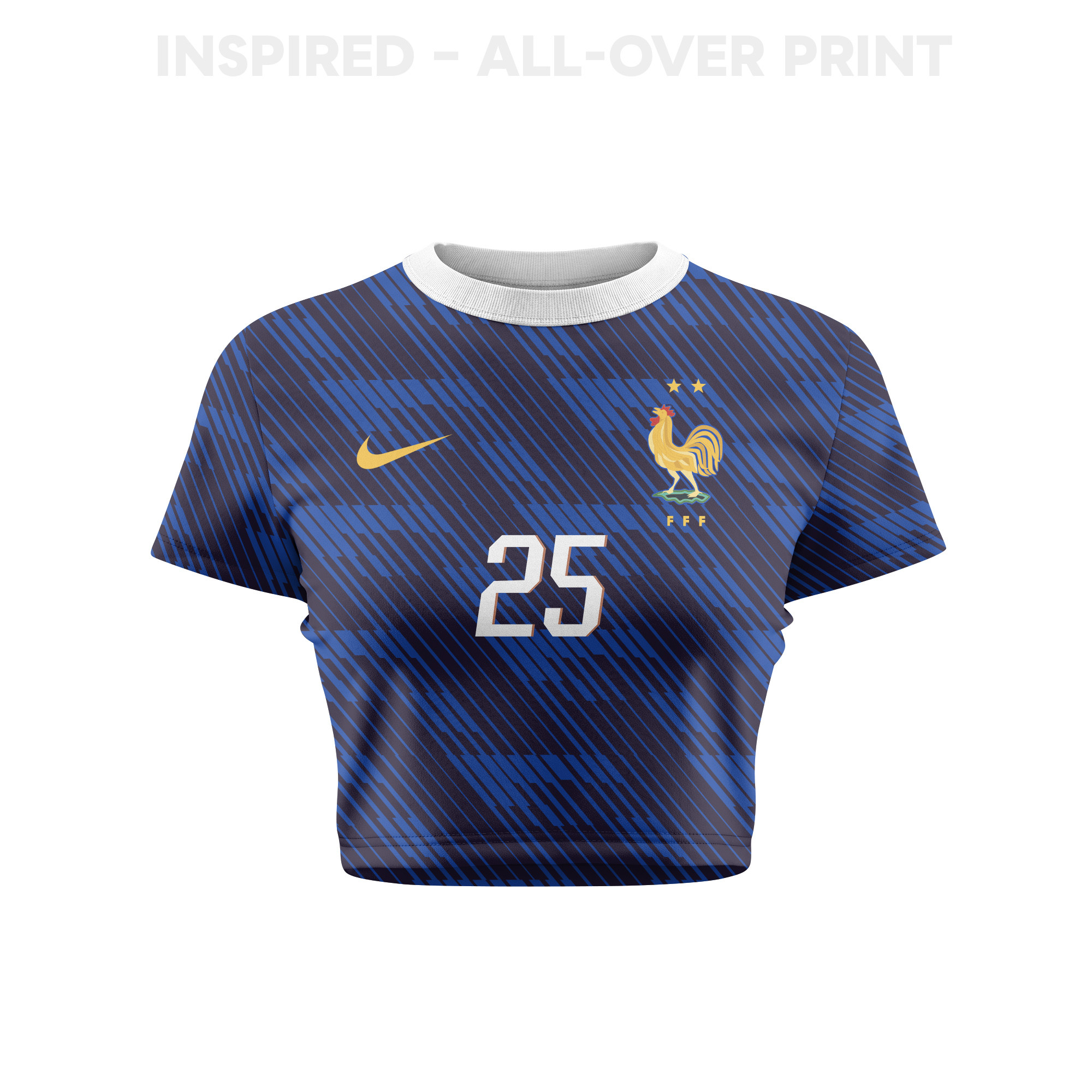 Rayan Cherki 25 France 2026 Women's Home All-Over Print Cropped Jersey - Blue - Jersey Teams