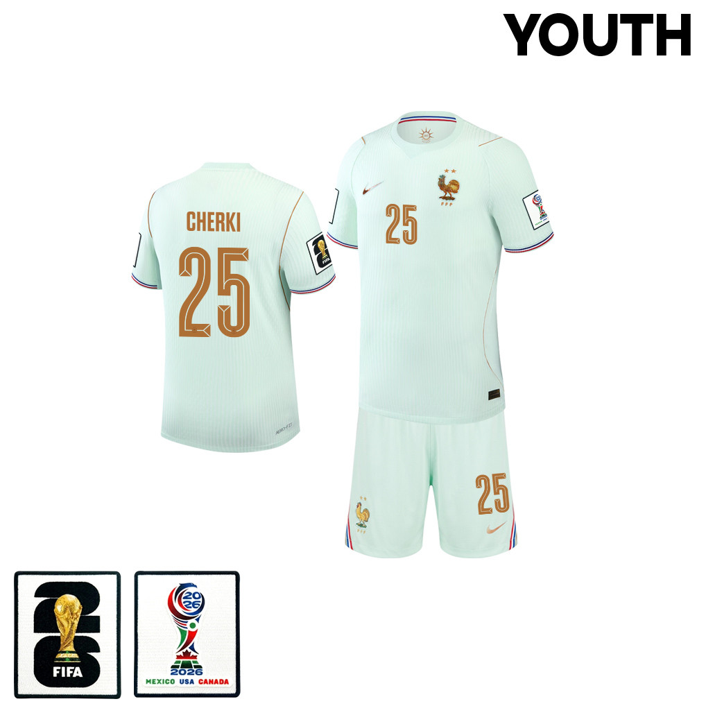 Rayan Cherki 25 France 2026 YOUTH Away Jersey & Shorts Set – Green – Jersey Teams
