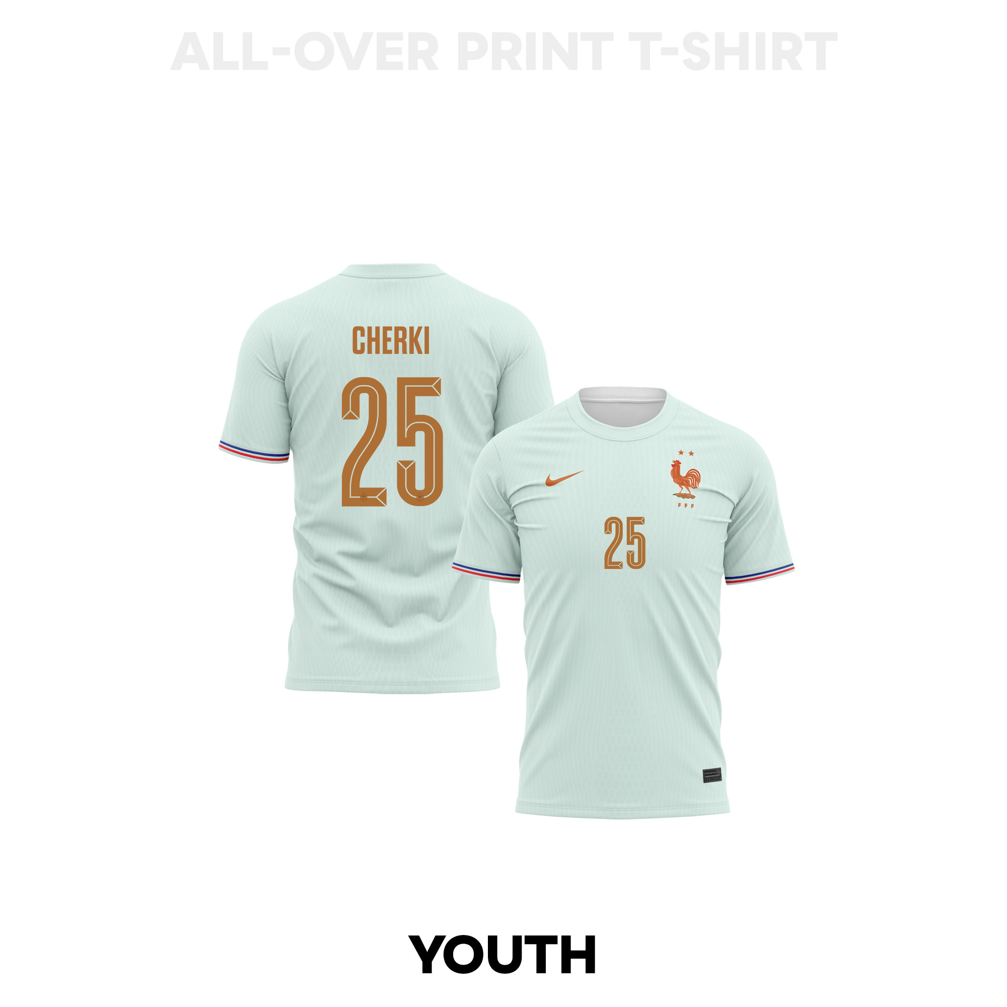 Rayan Cherki 25 Youth France 2026 Away 3D T-shirt Fully Printed – Green - Jersey Teams