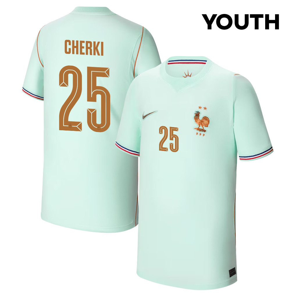 Rayan Cherki 25 Youth France National Team 2026 Away Jersey - Green - Jersey Teams