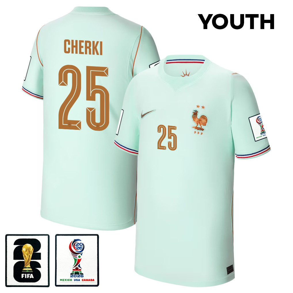 Rayan Cherki 25 Youth France National Team 2026 Away Jersey – Green – Jersey Teams