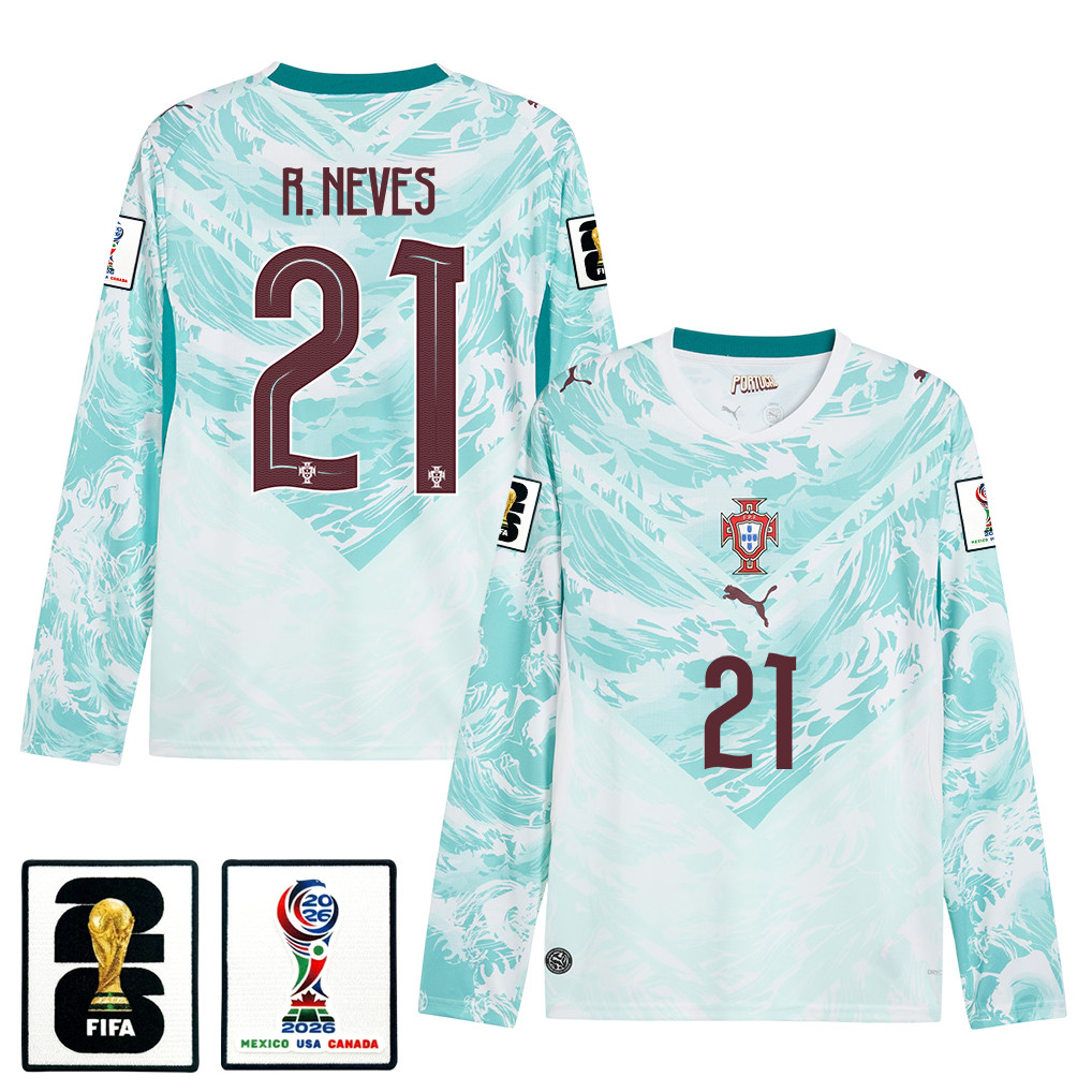 Rúben Neves 21 Portugal National Team 2026 Away Long Sleeve Jersey – White – Jersey Teams