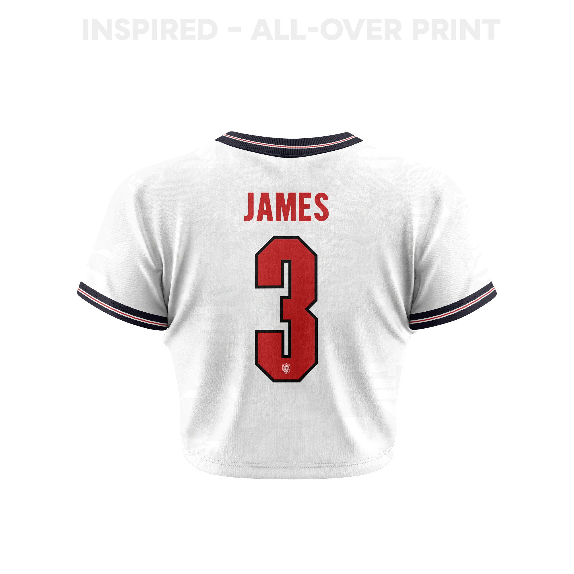 Reece James 3 England 2026 Women's Home All-Over Print Cropped Jersey - White - Jersey Teams