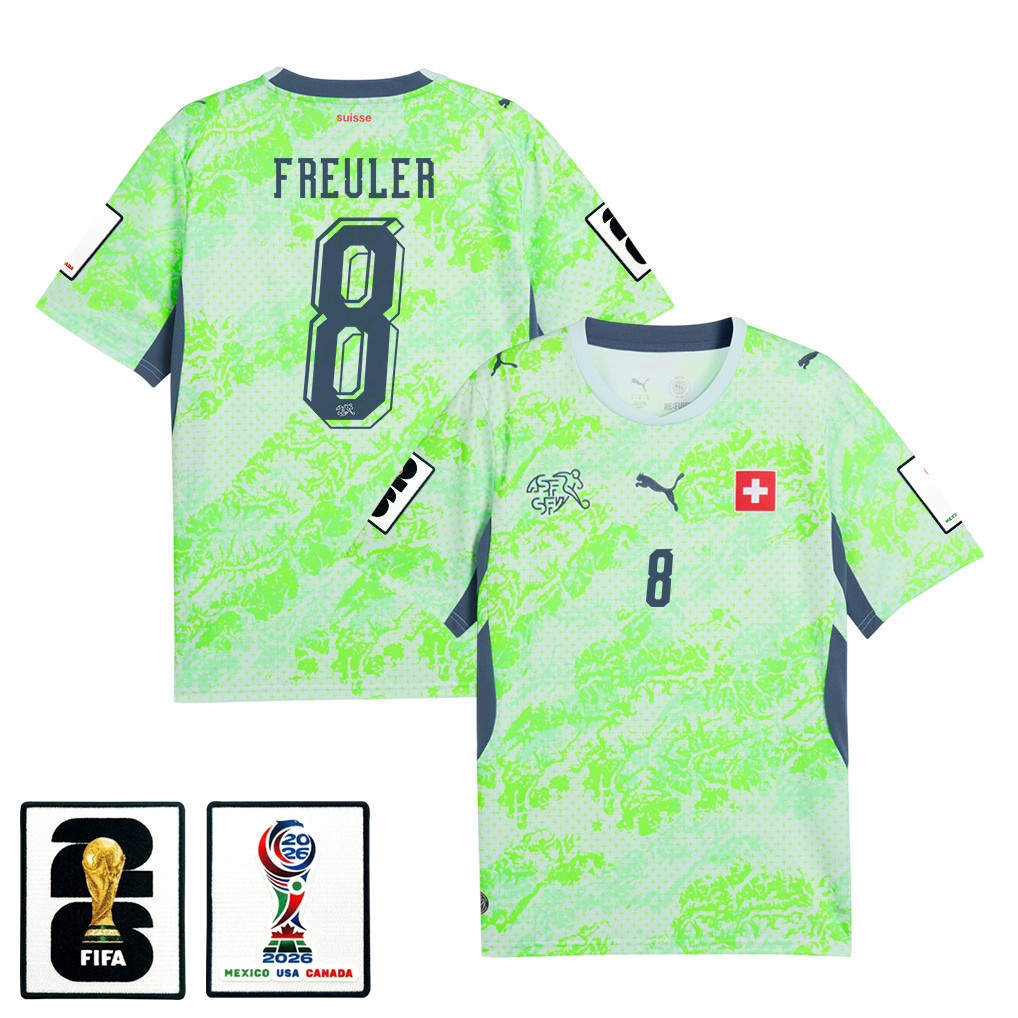 Remo Freuler 8 Switzerland National Team 2026 x World Cup Patch Away Jersey - Men, Green - Jersey Teams