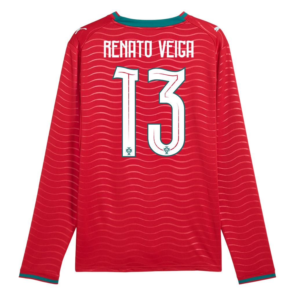 Renato Veiga 13 Portugal National Team 2026 Home Long Sleeve Jersey - Red - Jersey Teams