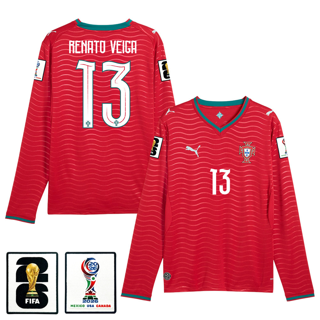 Renato Veiga 13 Portugal National Team 2026 Home Long Sleeve Jersey – Red – Jersey Teams