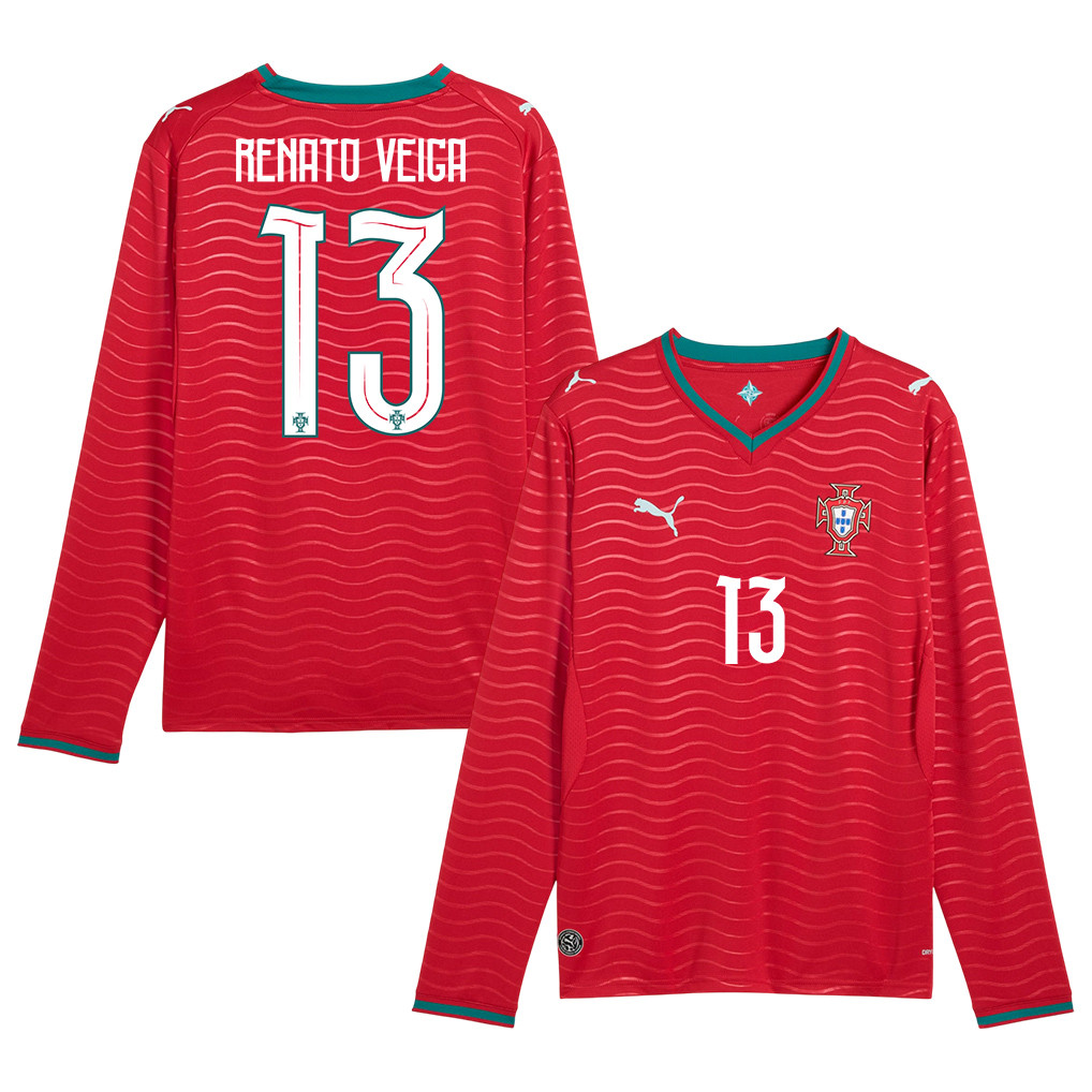 Renato Veiga 13 Portugal National Team 2026 Home Long Sleeve Jersey - Red - Jersey Teams