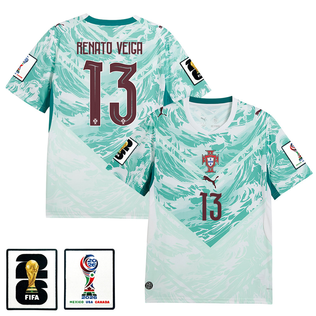 Renato Veiga 13 Portugal National Team 2026 x World Cup Patch Away Jersey - White, Men - Jersey Teams