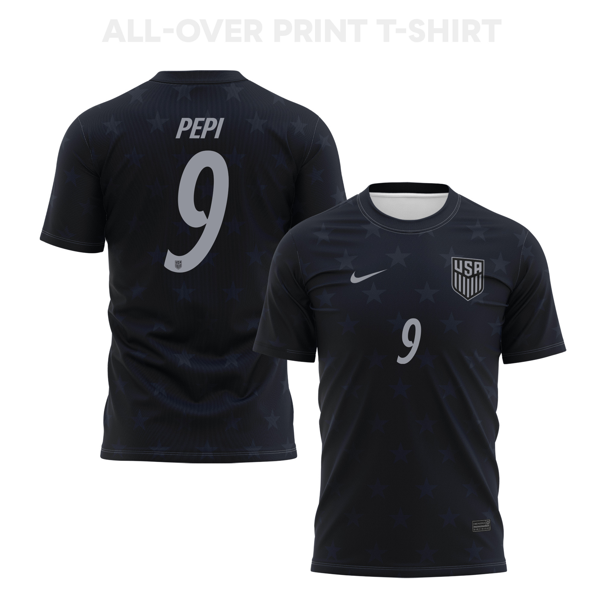 Ricardo Pepi 9 USMNT 2026 Away 3D T-Shirt Fully Printed – Unisex, Black - Jersey Teams