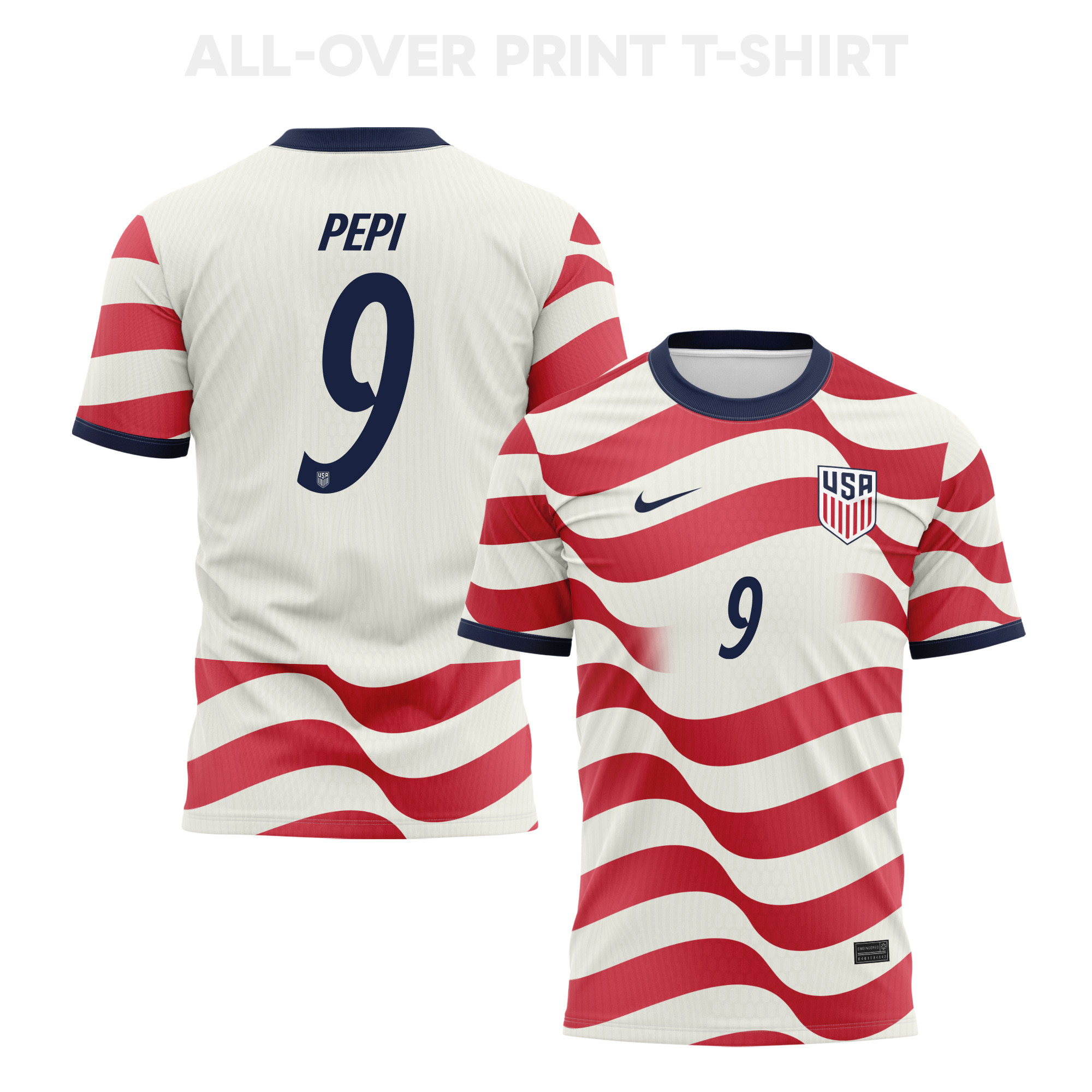 Ricardo Pepi 9 USMNT 2026 Home 3D T-Shirt Fully Printed – Unisex, White/Red - Jersey Teams