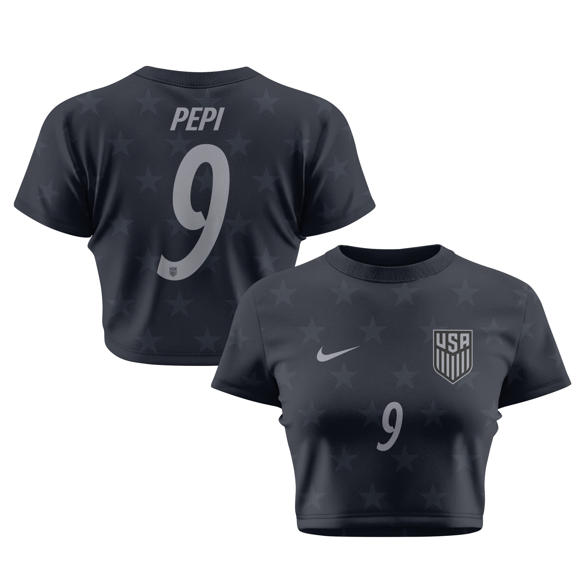 Ricardo Pepi 9 USMNT 2026 Women's Away All-Over Print Cropped Jersey - Black - Jersey Teams