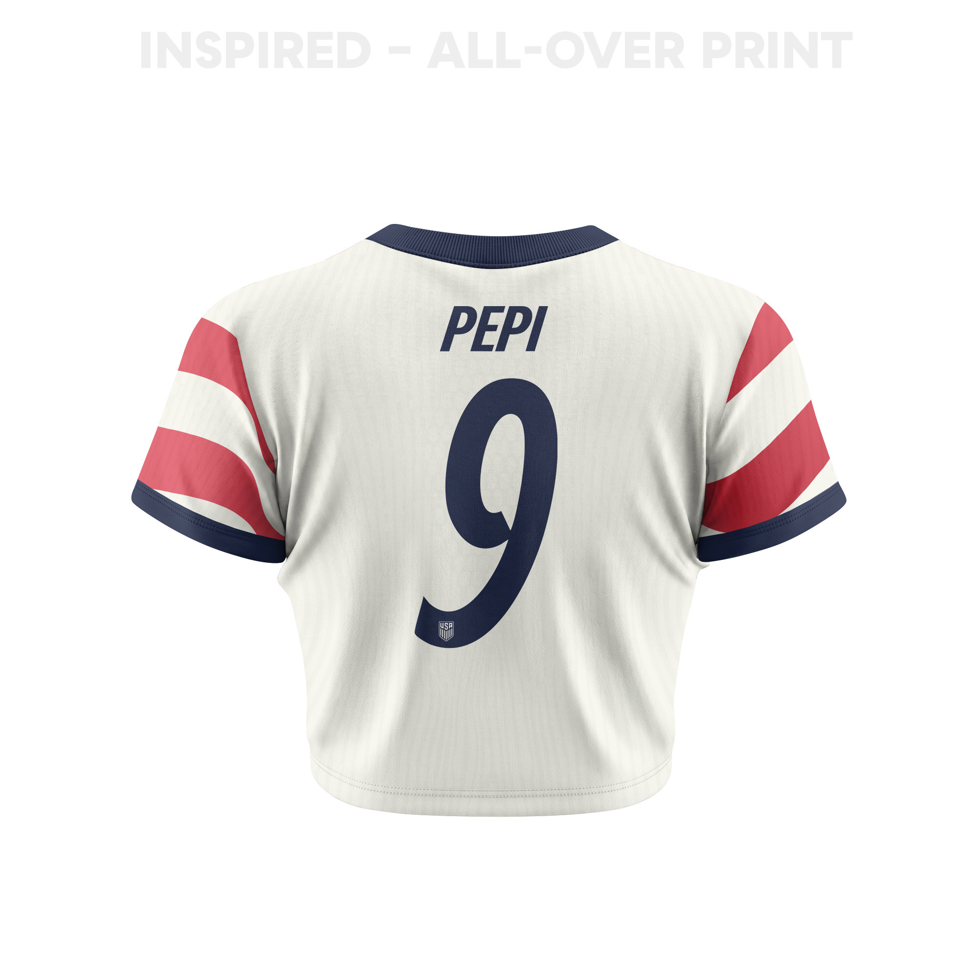 Ricardo Pepi 9 Women's USMNT 2026 Home All-Over Print Cropped Jersey - Jersey Teams
