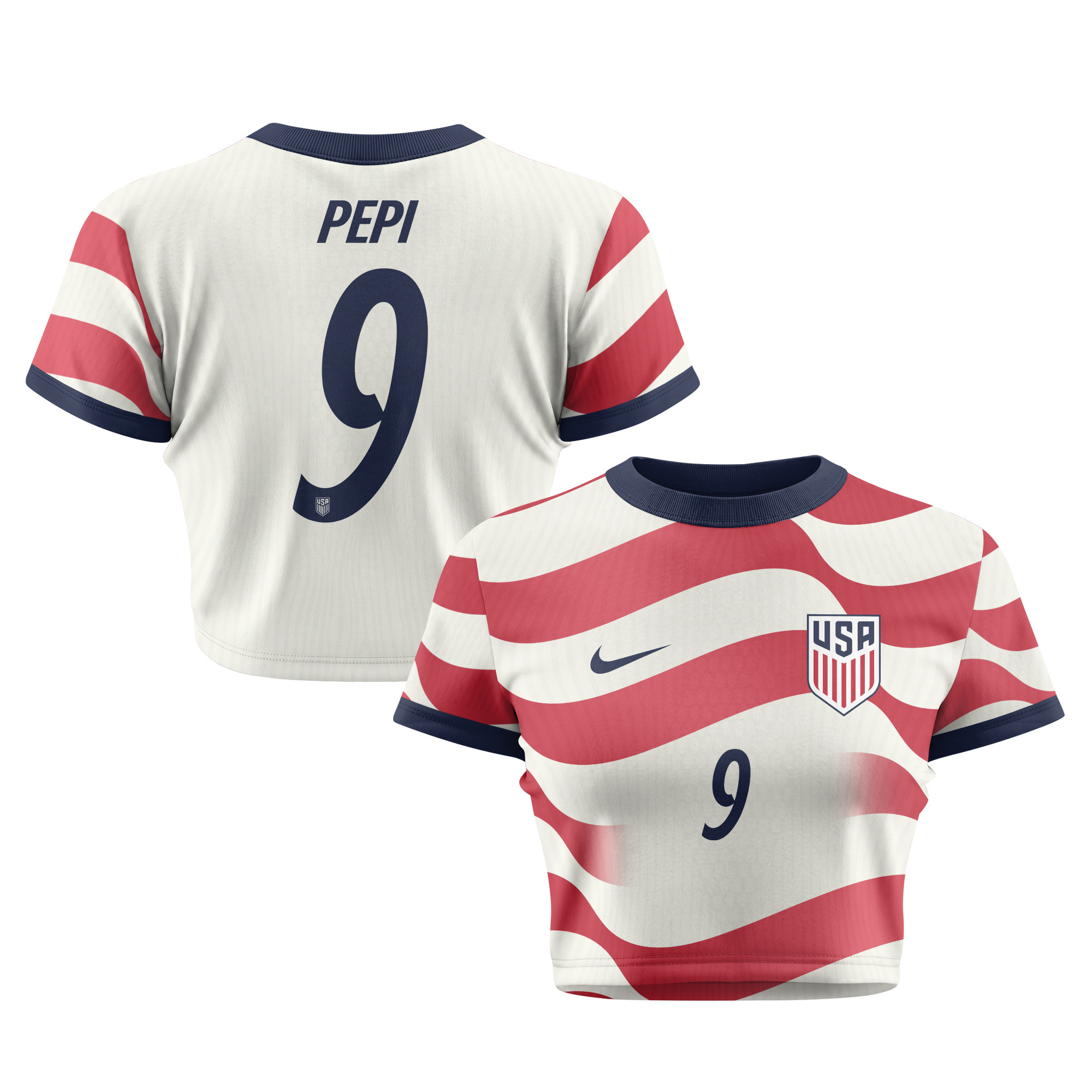 Ricardo Pepi 9 Women's USMNT 2026 Home All-Over Print Cropped Jersey - Jersey Teams