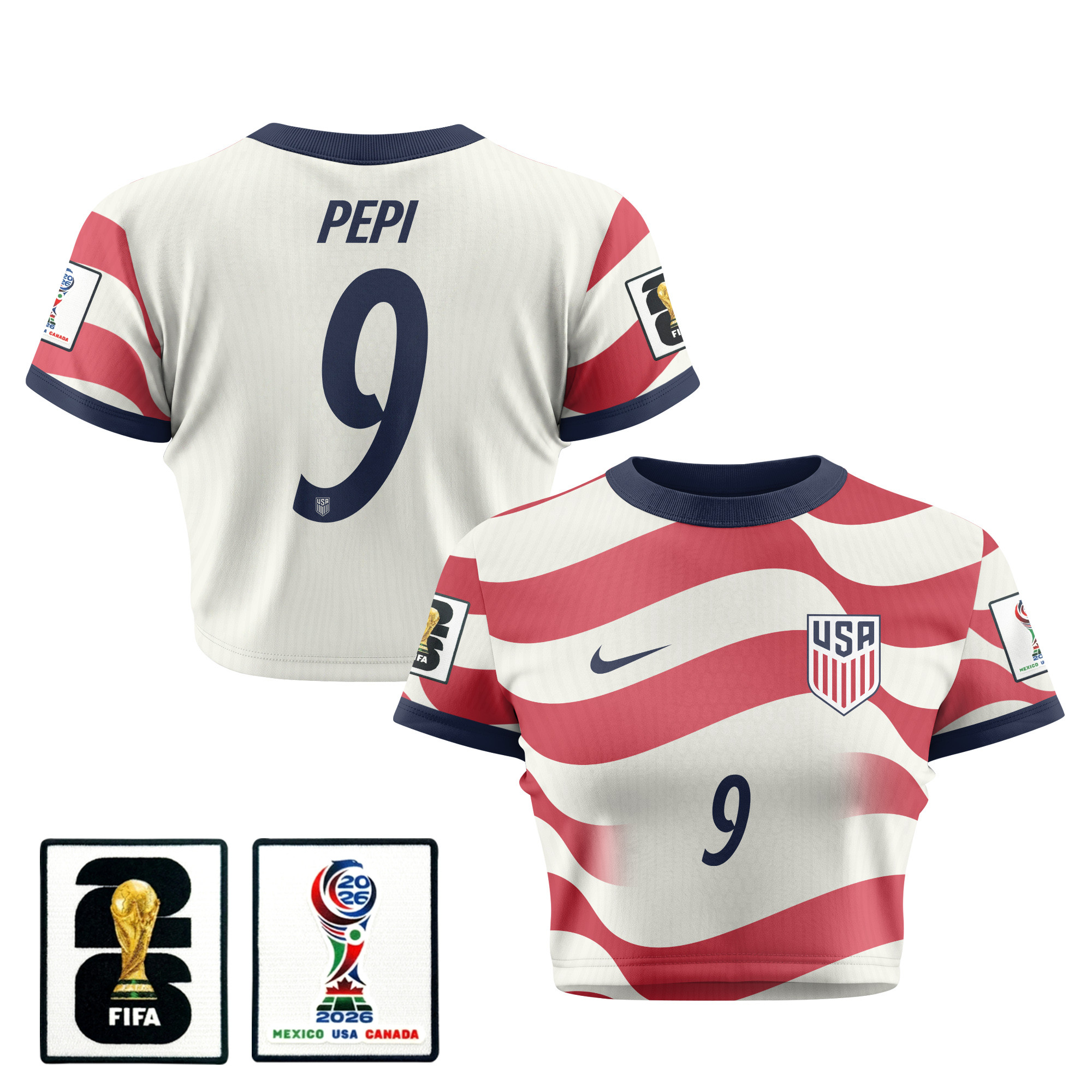 Ricardo Pepi 9 Women's USMNT 2026 Home All-Over Print Cropped Jersey - Jersey Teams