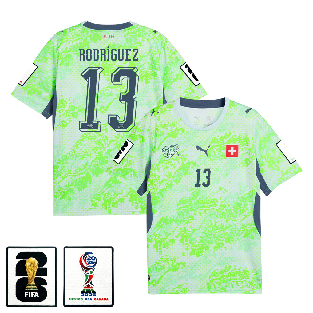 Ricardo Rodríguez 13 Switzerland National Team 2026 x World Cup Patch Away Jersey - Men, Green - Jersey Teams
