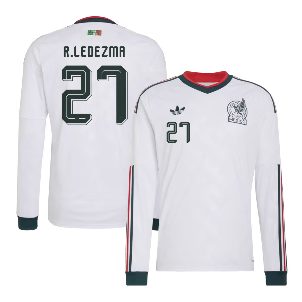 Richard Ledezma 27 Mexico National Team 2026 Away Long Sleeve Jersey - White - Jersey Teams