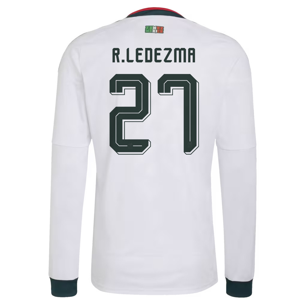 Richard Ledezma 27 Mexico National Team 2026 Away Long Sleeve Jersey - White - Jersey Teams