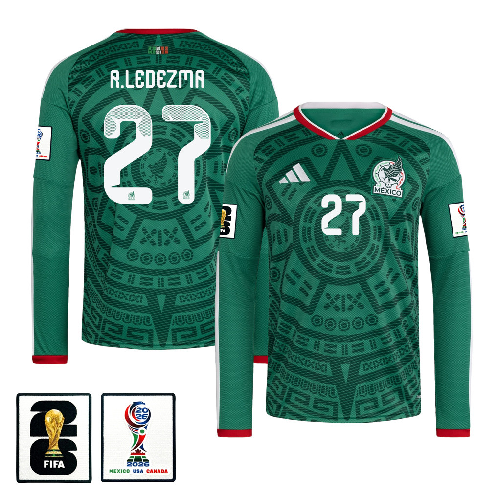 Richard Ledezma 27 Mexico National Team 2026 Home Long Sleeve Jersey - Green - Jersey Teams