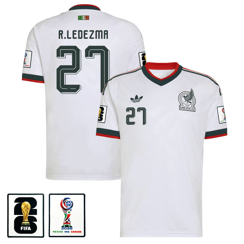 Richard Ledezma 27 Mexico National Team 2026 x World Cup Patch Away Jersey - White, Men - Jersey Teams