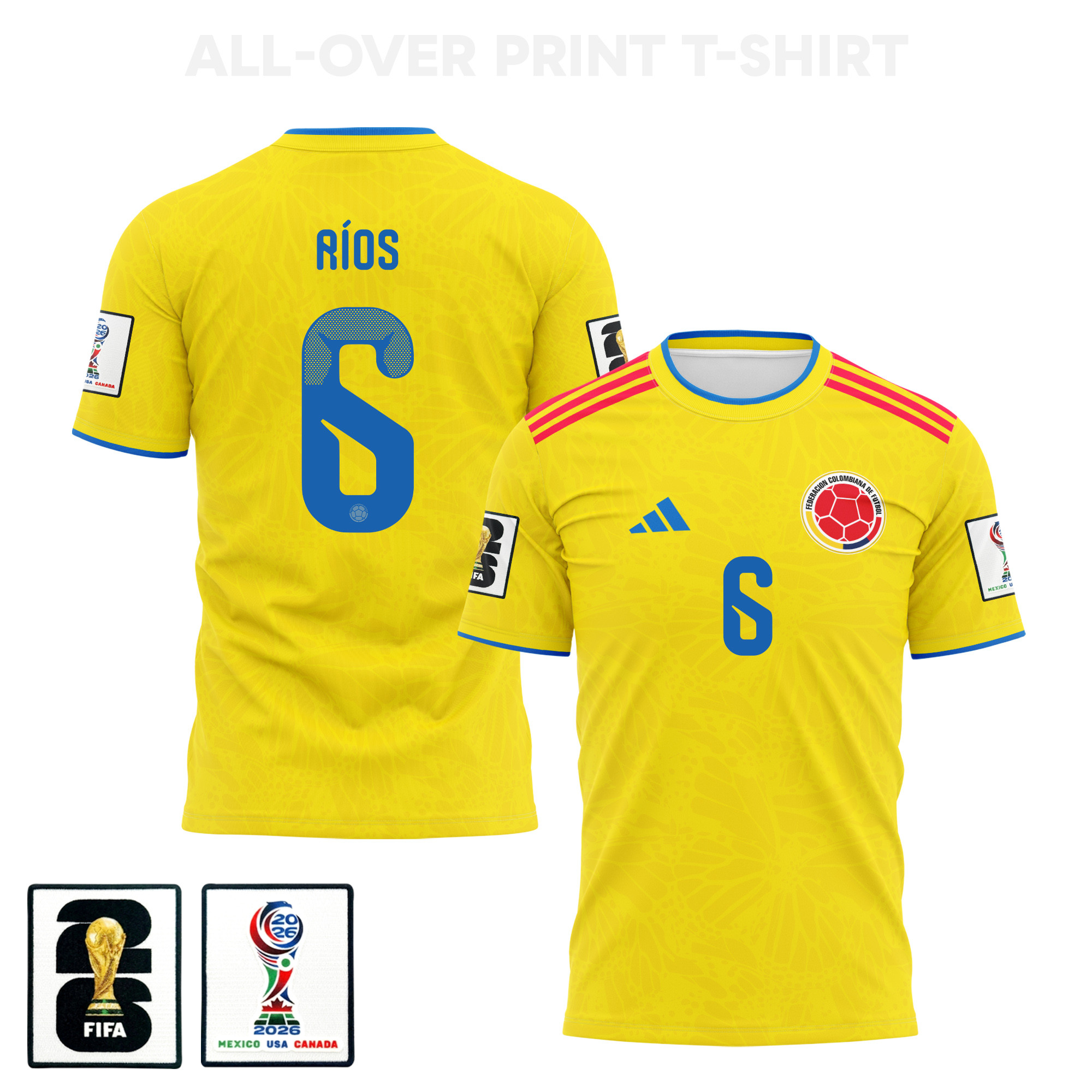 Richard Ríos 6 Colombia 2026 Home 3D T-Shirt Fully Printed – Unisex, Yellow – Jersey Teams