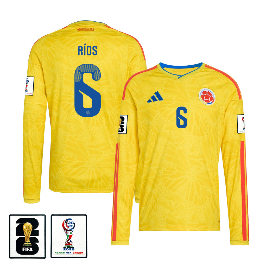 Richard Ríos 6 Colombia National Team 2026 Home Long Sleeve Jersey - Yellow - Jersey Teams