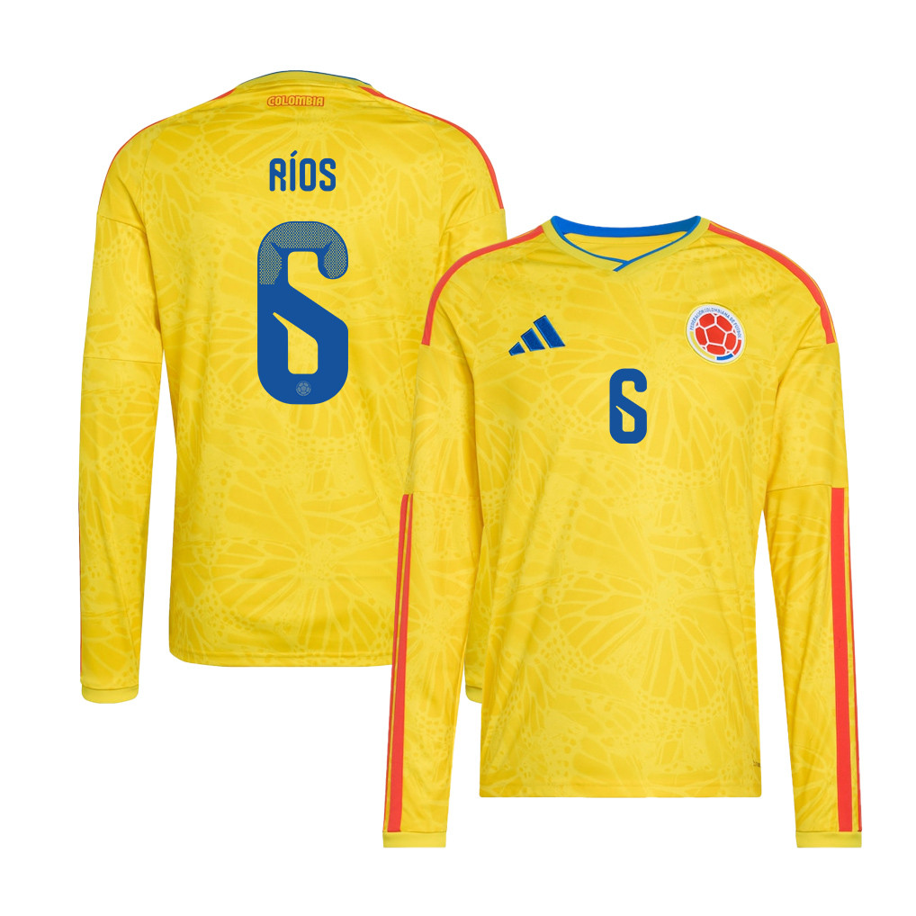 Richard Ríos 6 Colombia National Team 2026 Home Long Sleeve Jersey - Yellow - Jersey Teams