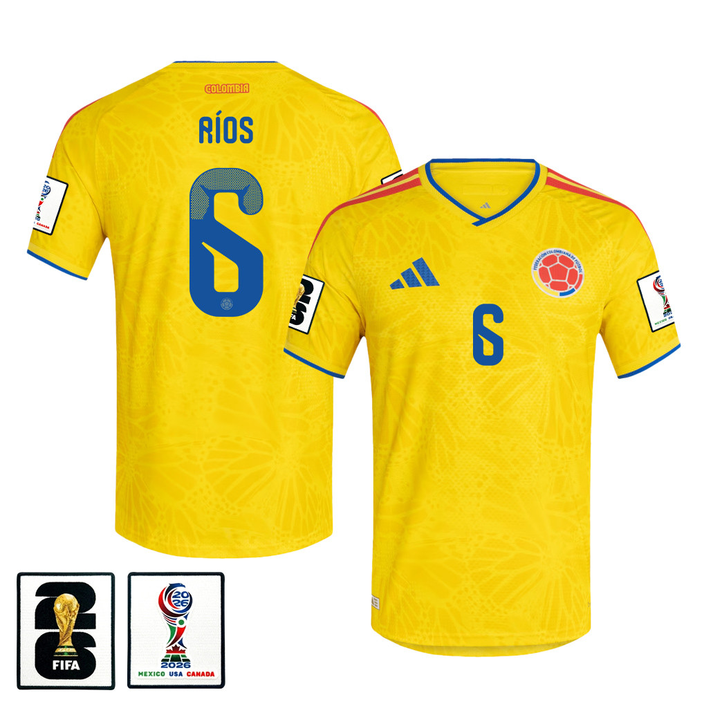 Richard Ríos 6 Colombia National Team 2026 x World Cup Patch Home Jersey - Yellow, Men - Jersey Teams